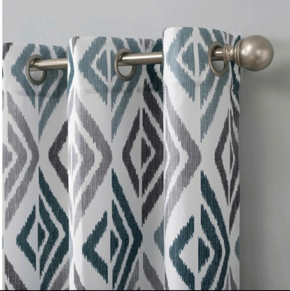 2 HANA IKAT GEOMETRIC SEMI SHEER GROMMET CURTAIN - Picture 1 of 4